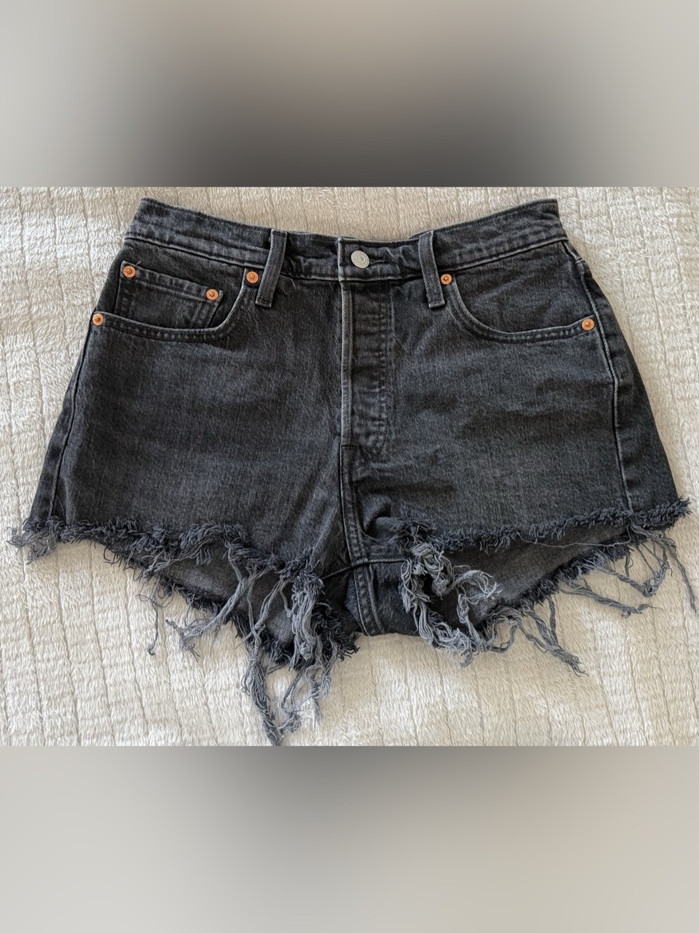 Levi's 501 Original Shorts Distressed Denim Black Waist 29